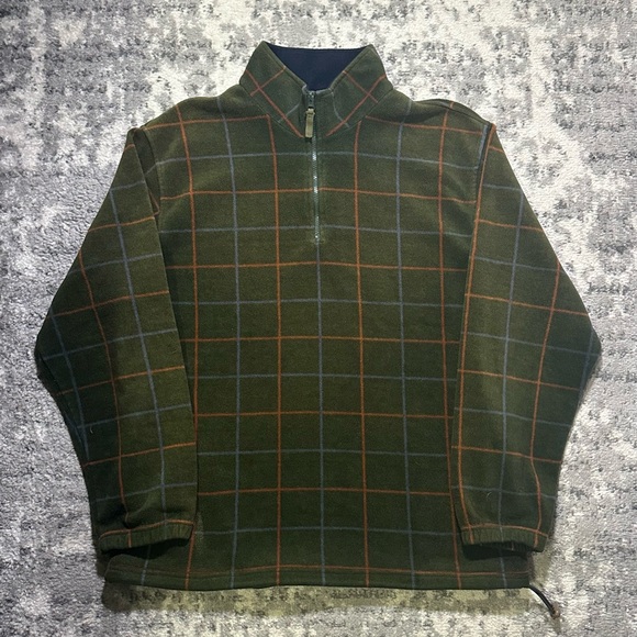 Van Heusen Other - Men’s Van Heusen Green Plaid Checkered  Quarter-Zip Fleece Pullover